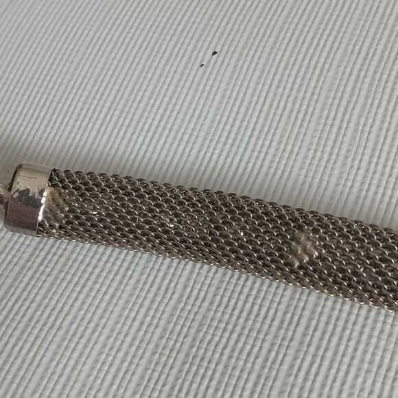 Vintage Unsigned Silver Tone Beads & Pink Rhinestones Mesh Choker Style Necklace - Picture 9 of 11